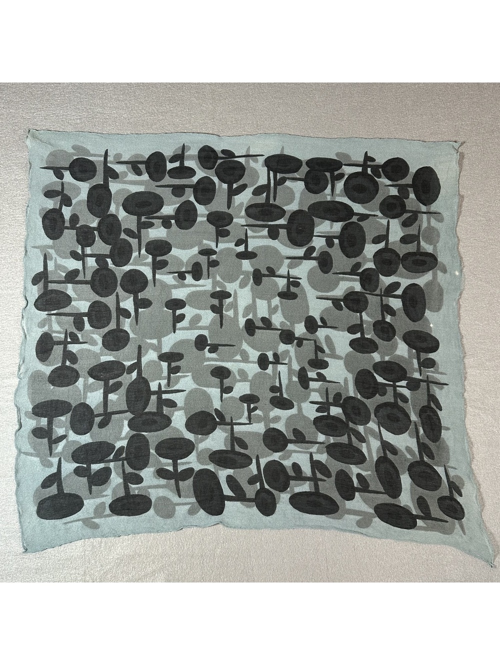 Vintage Light Blue and Black Abstract Floral Pattern Scarf